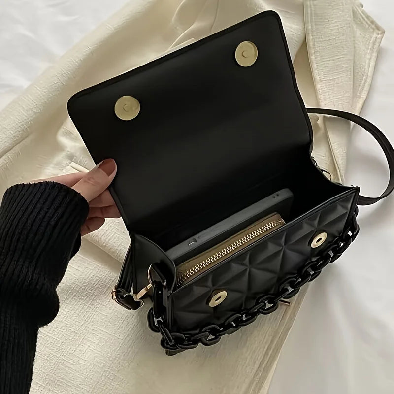 Women's Fashionable Crossbody Bag — Solid Color Handbag with Adjustable Strap