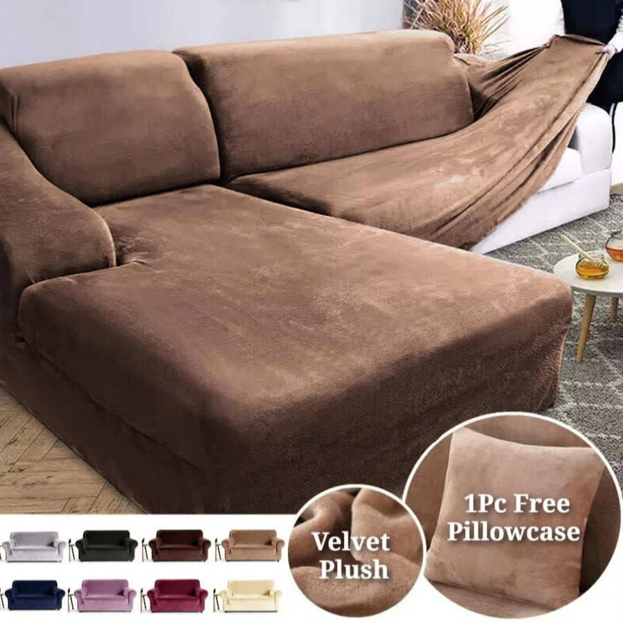 Velvet Stretch Sofa Cover — Plush Elastic Slipcover for Living Room
