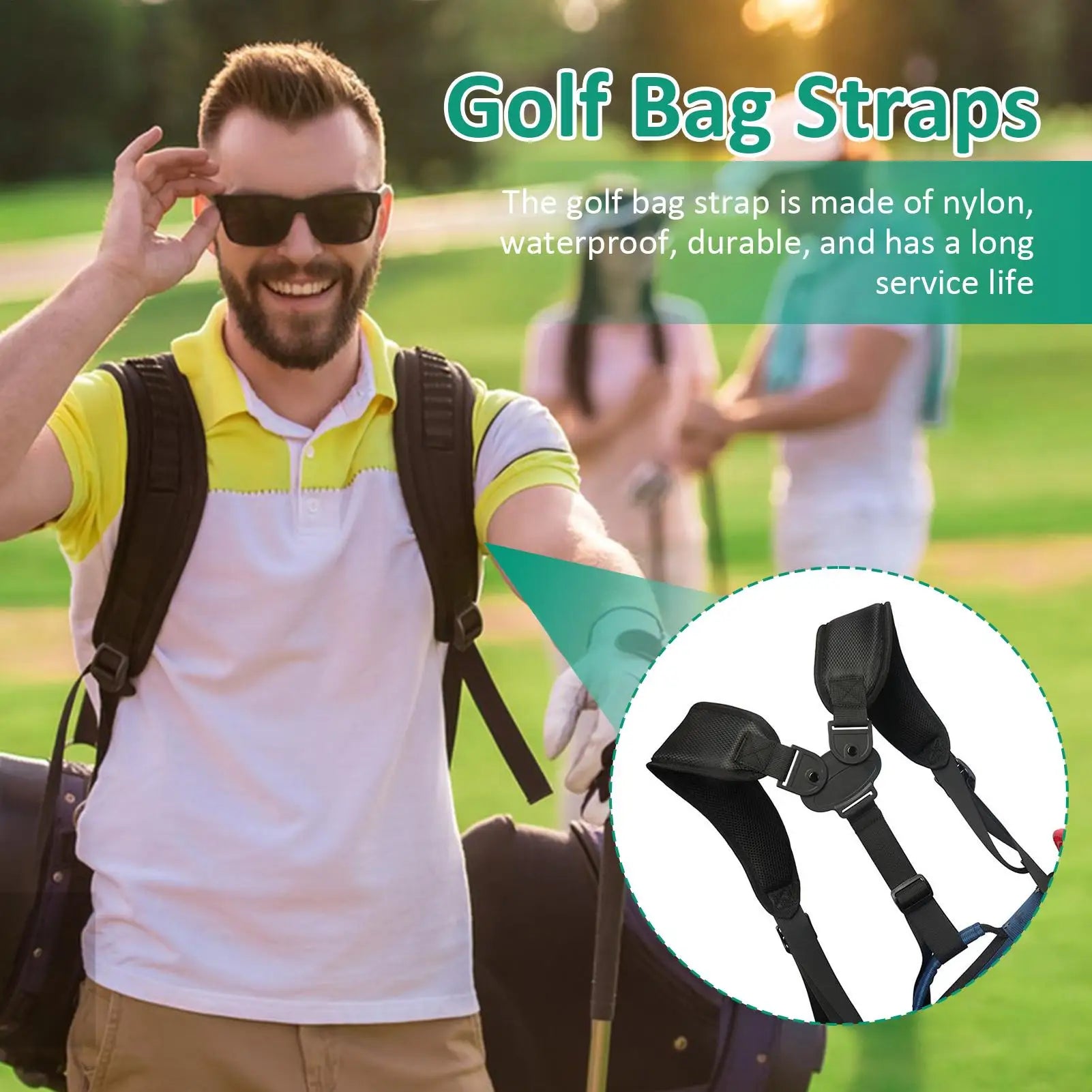 Adjustable Double Shoulder Golf Bag Strap — Padded Nylon Replacement