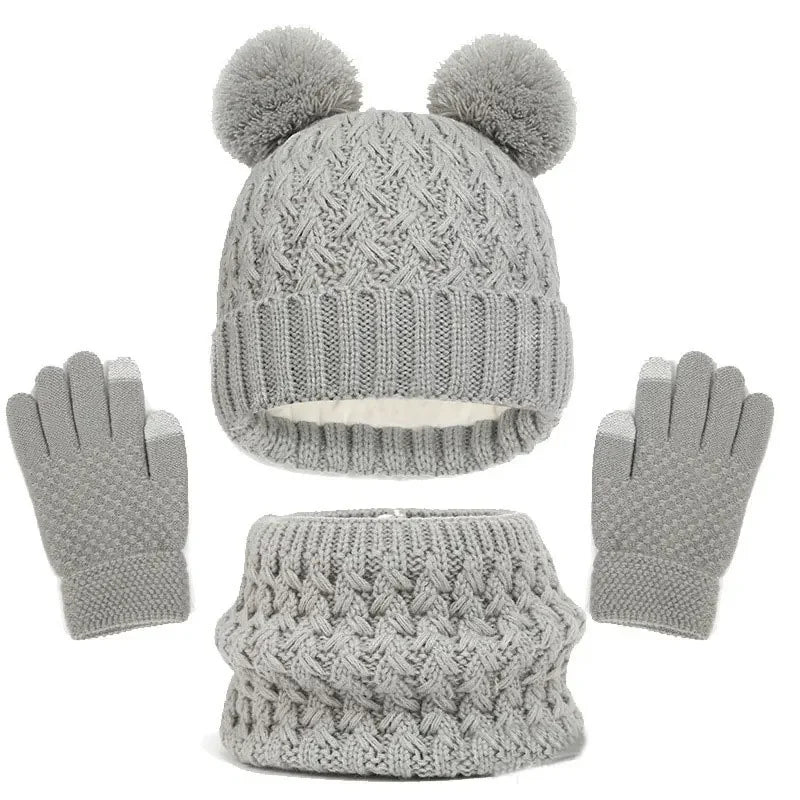 Kids Knitted Winter Accessory Set — Warm Hat, Scarf, and Gloves 3-Piece Kit