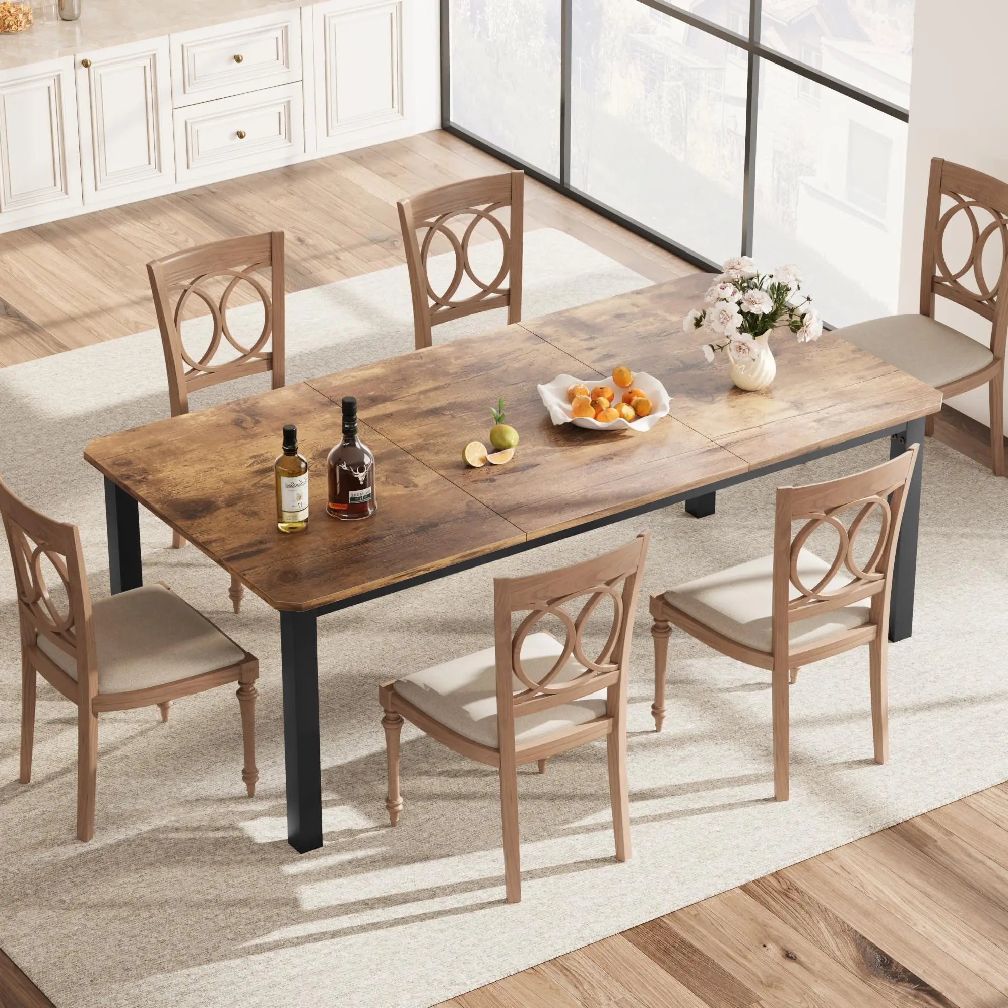 Spacious Industrial Dining Table — Large Rectangular Wood Table for 6-8 People