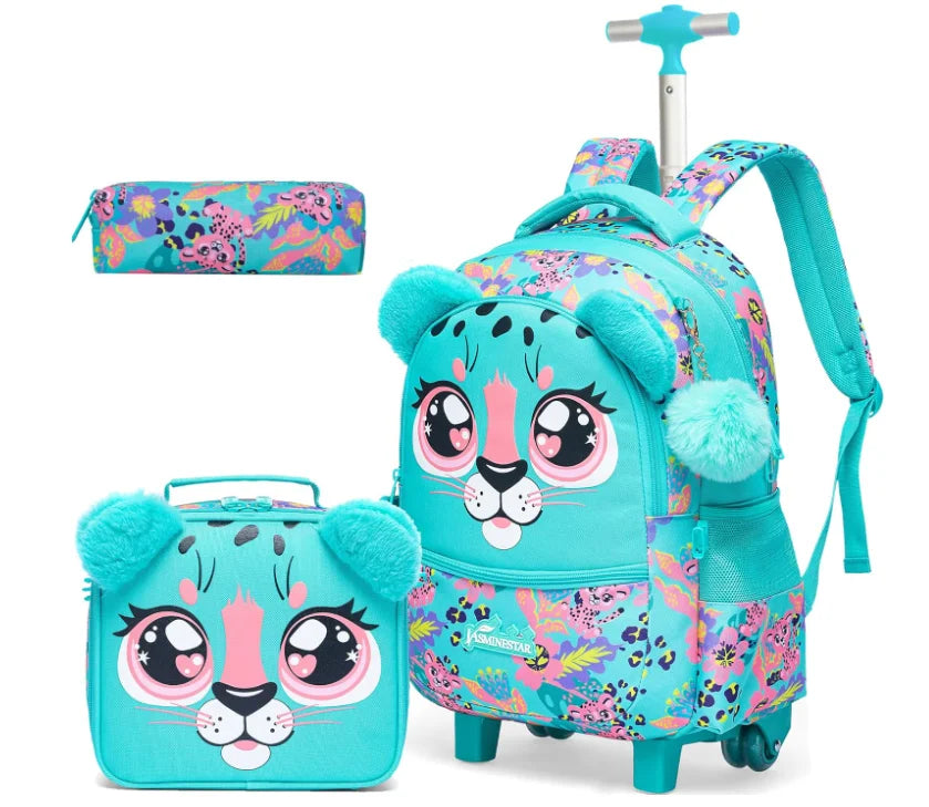 Children's 3-in-1 Travel Trolley Backpack — Wheeled School Luggage with Lunch Bag