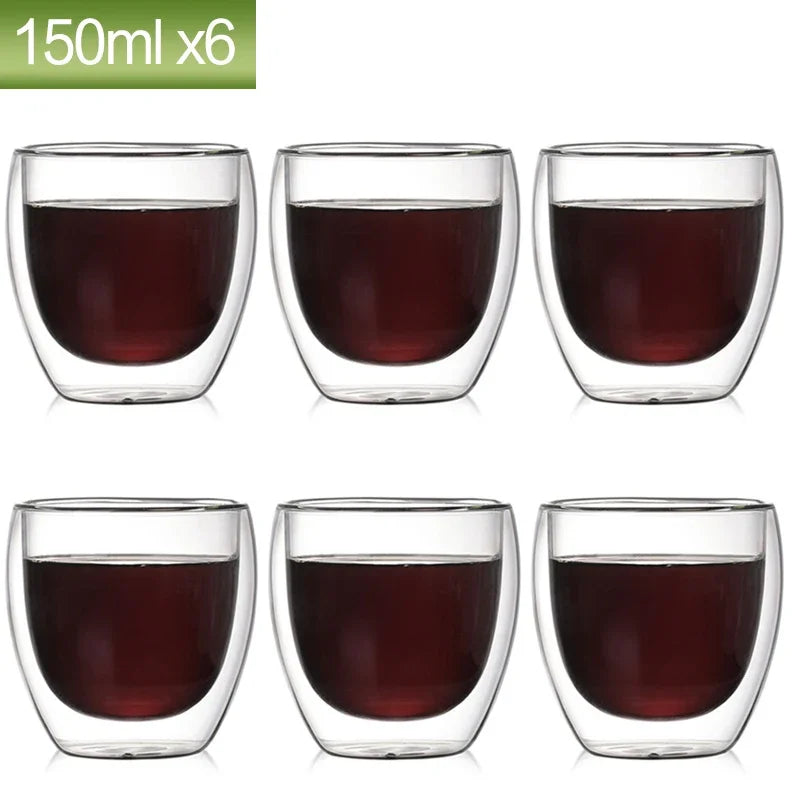 Double Wall Glass Cup Set — Heat Resistant Handmade Drinkware