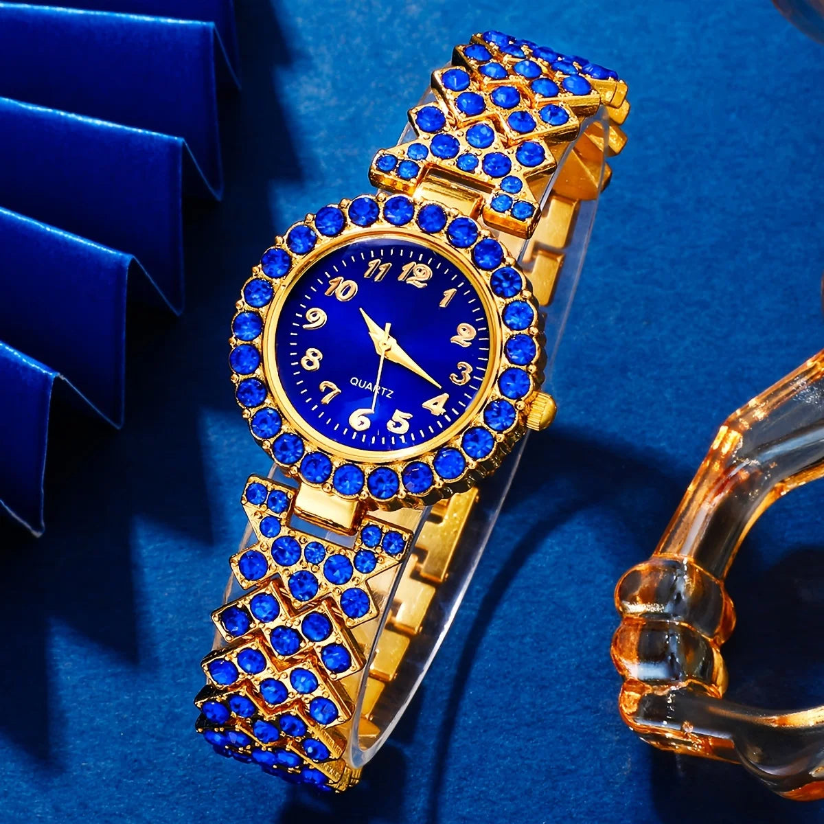 Elegant Women's Jewelry and Watch Set — 6-Piece Rhinestone Quartz Collection