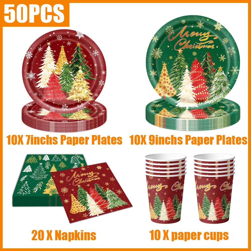 Christmas Tree Themed Tableware Kit — Festive Holiday Party Supplies