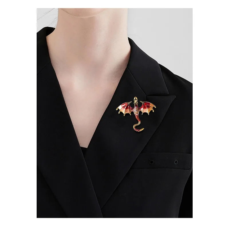 Cartoon Dragon Enamel Pin — Crystal Inset Metal Brooch Jewelry