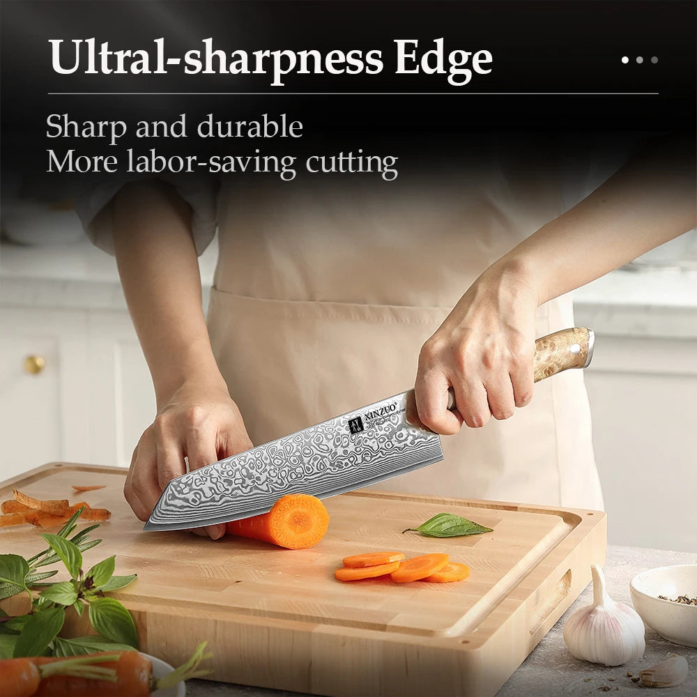 XINZUO Damascus Steel Bunka Knife — 8.3 Inch Handcrafted Slicing Tool