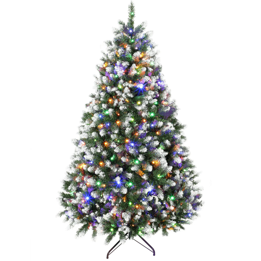 HOMCOM 6ft Pre-lit Artificial Christmas Tree — Snow-Dusted North American Fir