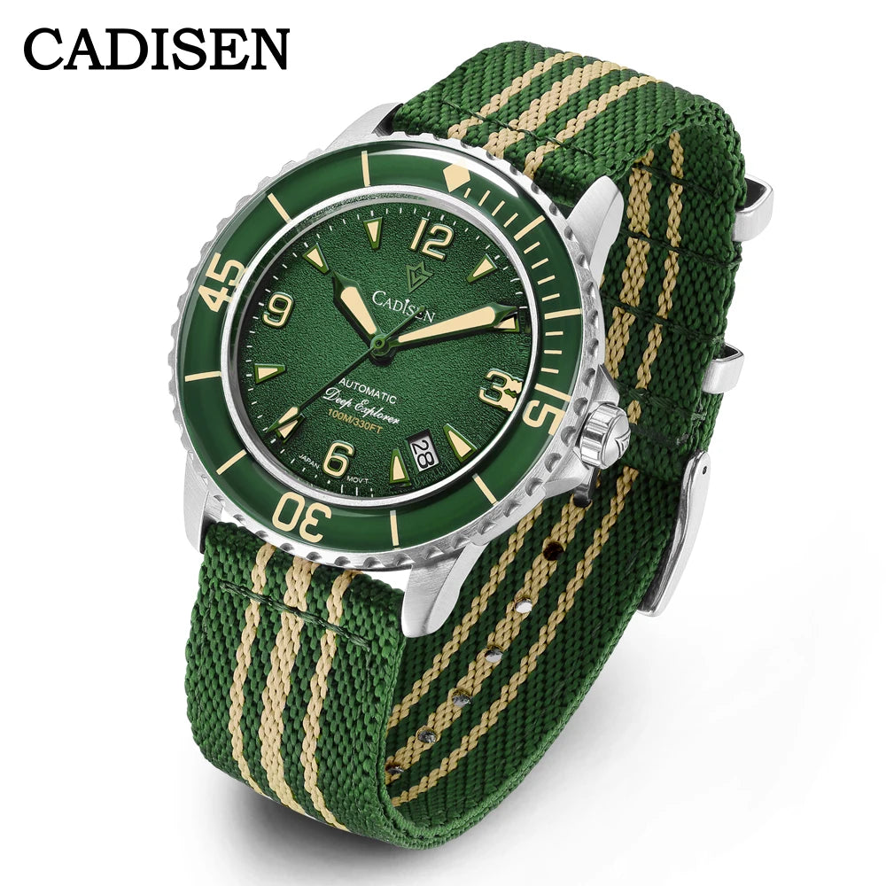 Cadisen Deep Explorer Automatic Watch — Luxury Mechanical Diver with Canvas Strap
