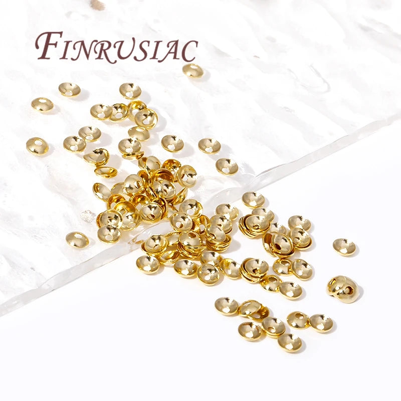 FINRUSIAC Gold Plated Brass Bead Caps — Round Jewelry Findings for DIY Necklaces