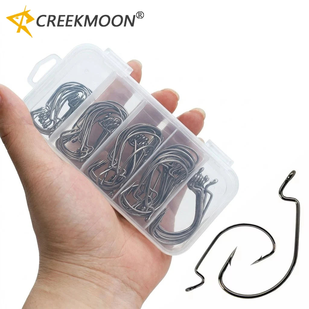 High Carbon Steel Crank Fishing Hooks — Wide Gap Offset Set for Soft Worms
