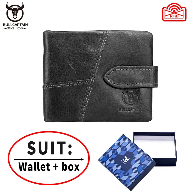 BULLCAPTAIN Genuine Leather Wallet — RFID Blocking Men's Short Bifold