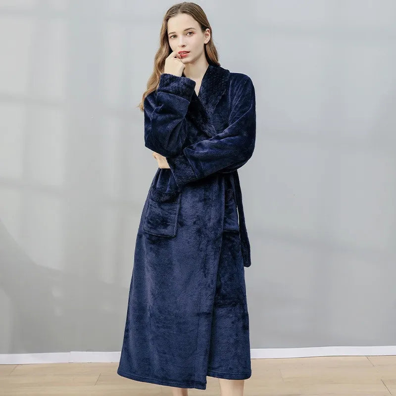 Gypsophila Coral Velvet Bathrobe — Warm Fleece Lounge Robe for Men and Women