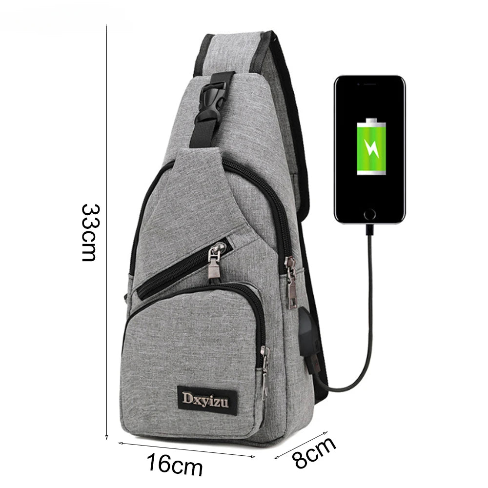 USB Charging Sling Bag — Multifunction Canvas Crossbody Pack