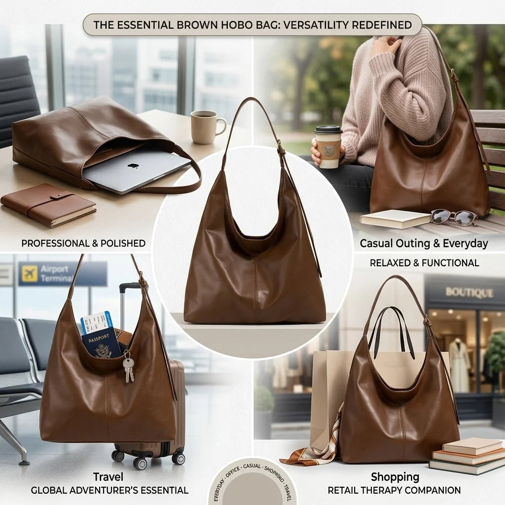 Women's Soft PU Leather Hobo Bag — Slouchy Shoulder Tote for Everyday Use