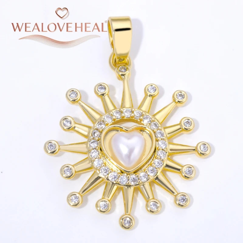 Spiral Vortex Sun Pendants — 18K Gold Plated Zirconia Charms for Jewelry Making