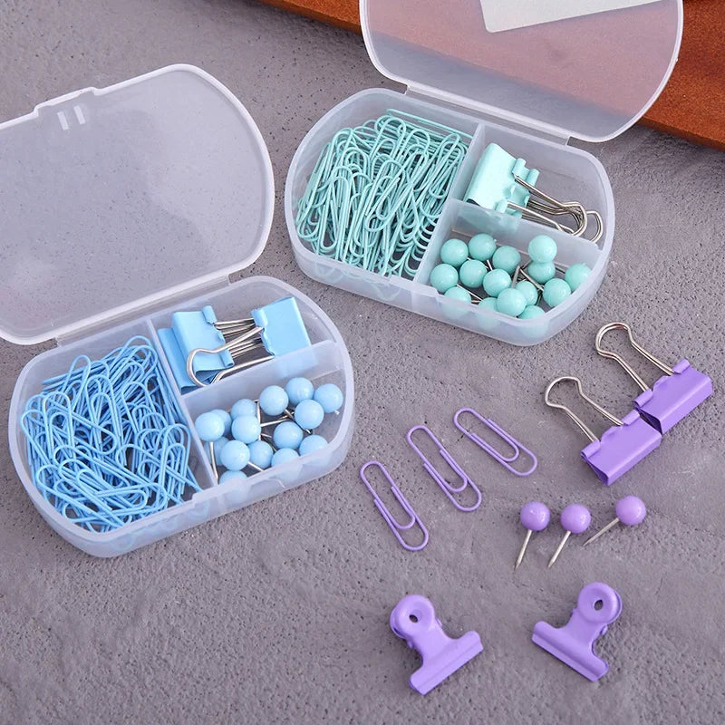 Colorful 3-in-1 Stationery Set — Paper Clips, Binder Clips & Tacks