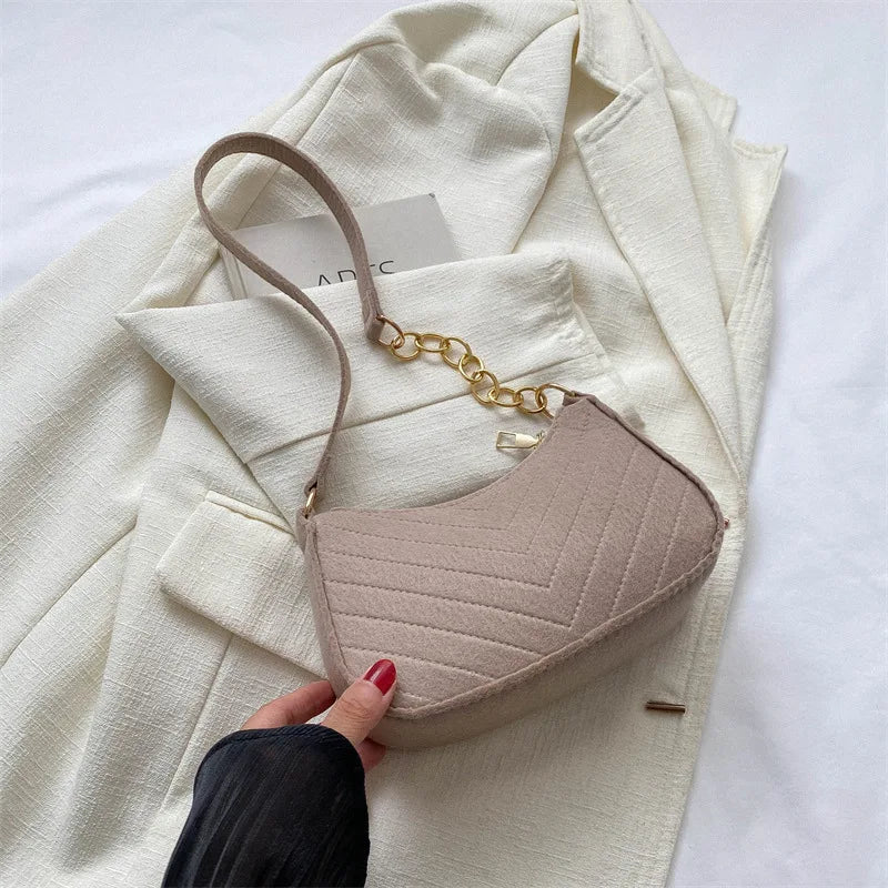 molfmy Felt Mini Shoulder Bag — Chic Crescent Saddlebag for Women