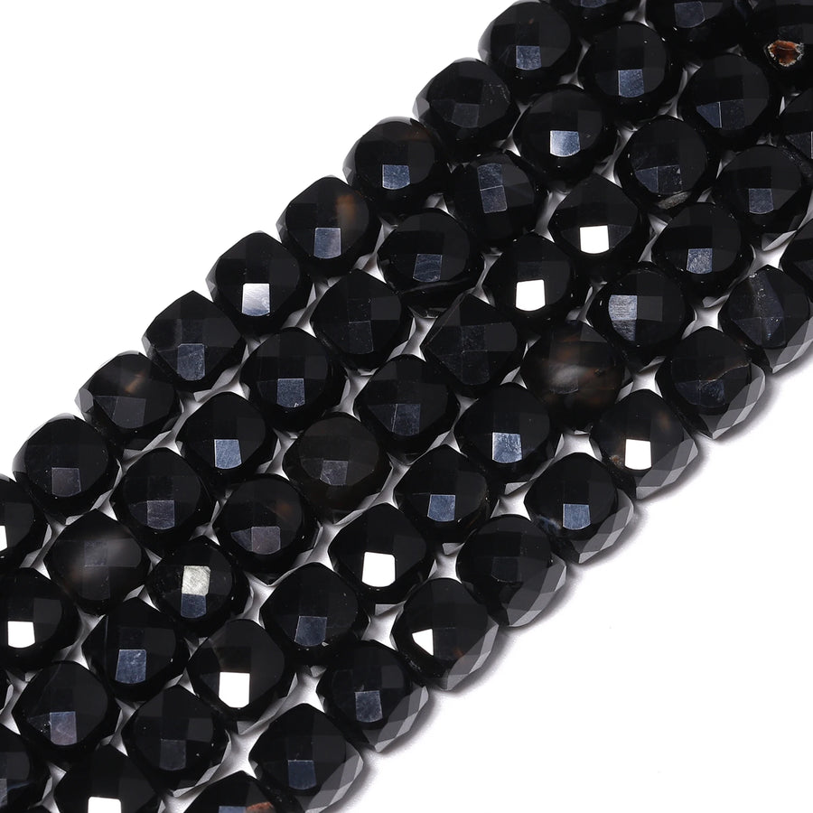 Kuoyu Black Stripe Onyx Cube Beads — Faceted Natural Stone Square Spacers