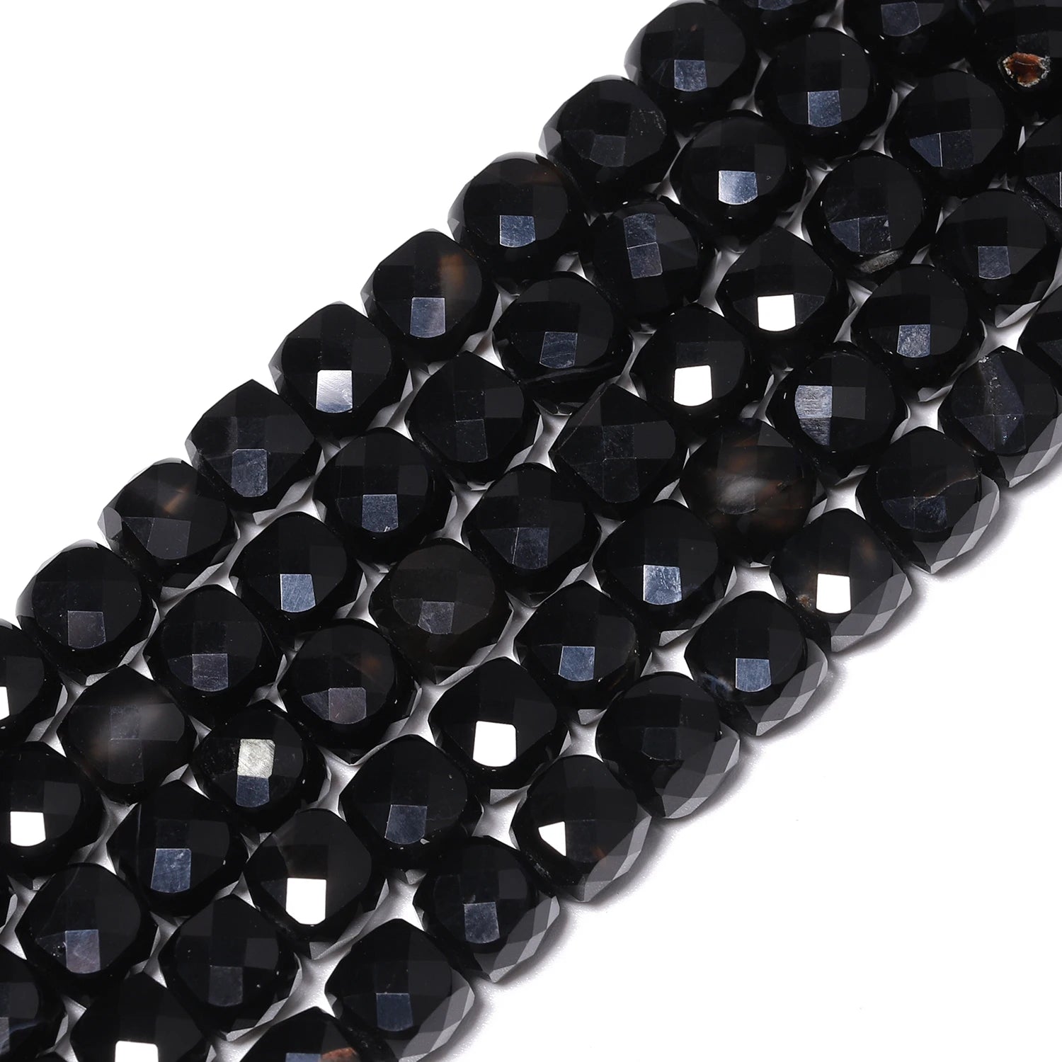 Kuoyu Black Stripe Onyx Cube Beads — Faceted Natural Stone Square Spacers