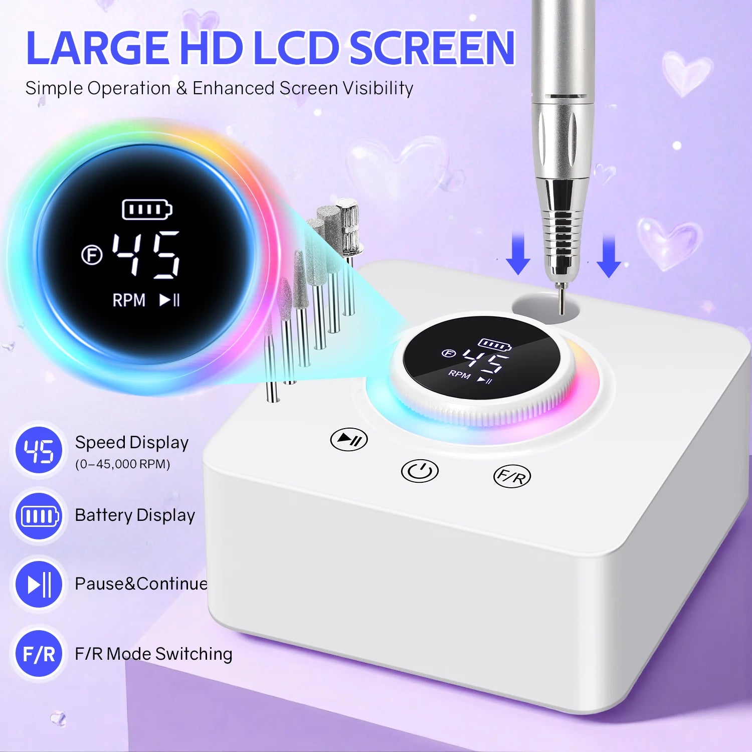 Professional Electric Nail Drill Machine — High Speed 45000RPM Manicure Tool