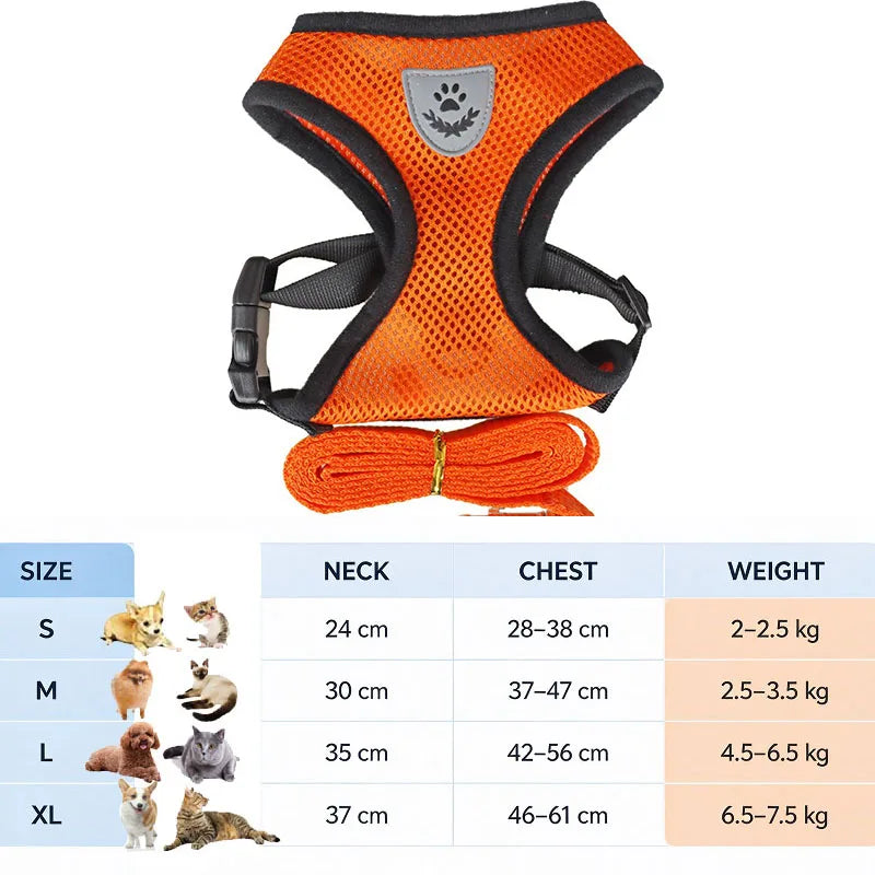 Anti-Escape Cat Harness and Leash Set — Reflective Pet Vest with Quick Release