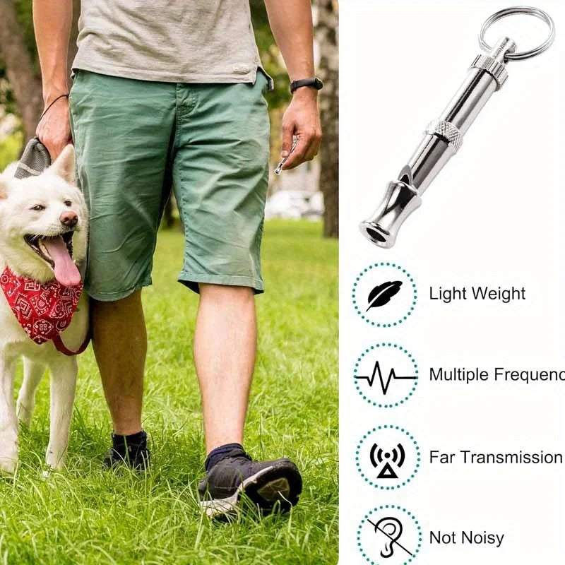 Adjustable Stainless Steel Dog Whistle — Professional Training Tool with Keychain