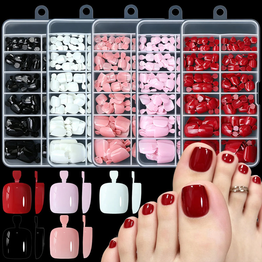 Misscheering Press On Toe Nails — 120pcs Nude Pink Glossy Square Manicure Set