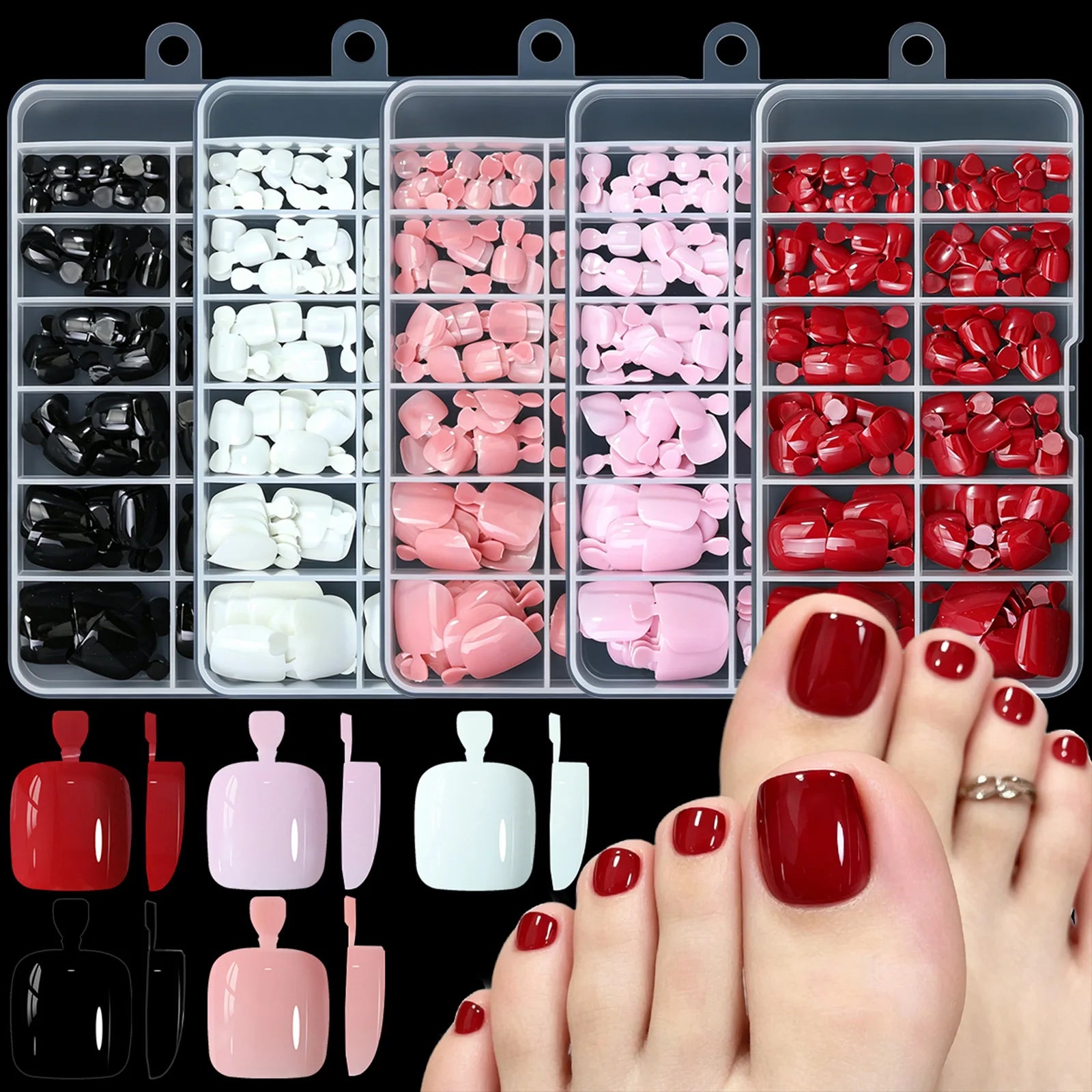 Misscheering Press On Toe Nails — 120pcs Nude Pink Glossy Square Manicure Set