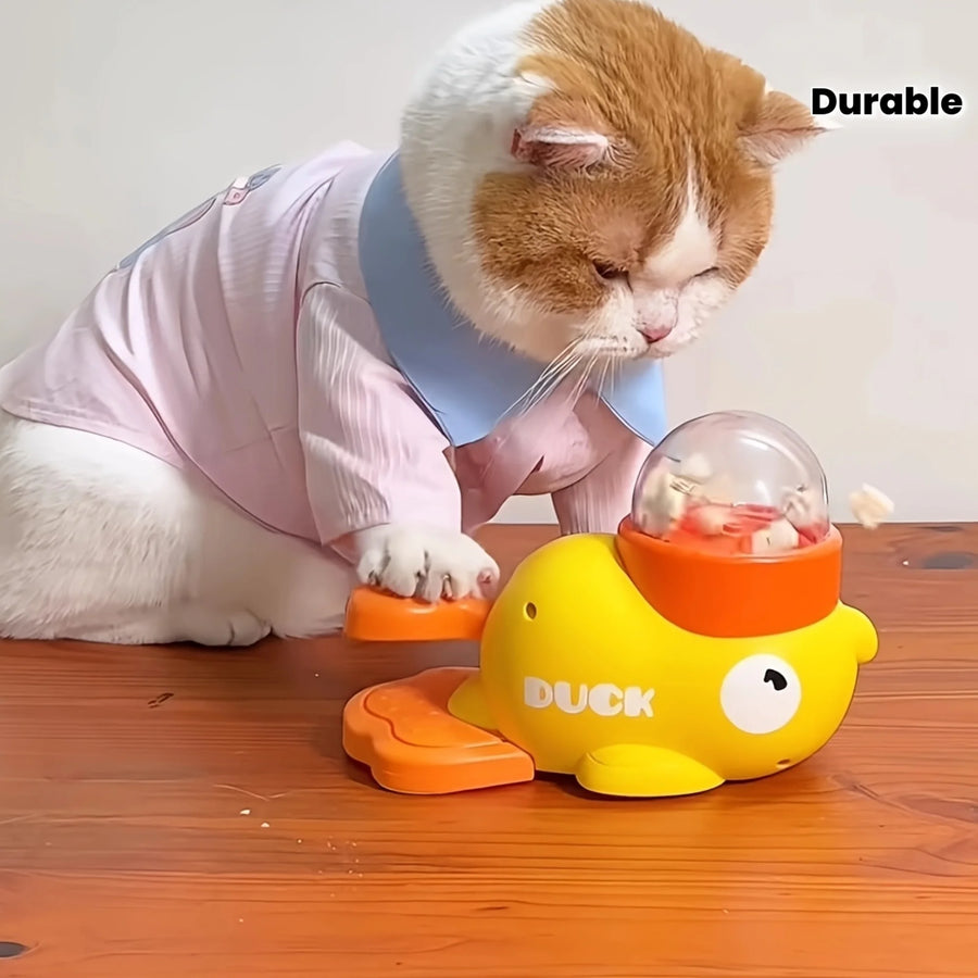 Interactive Duck Design Cat Feeder — Manual Food Dispenser Toy