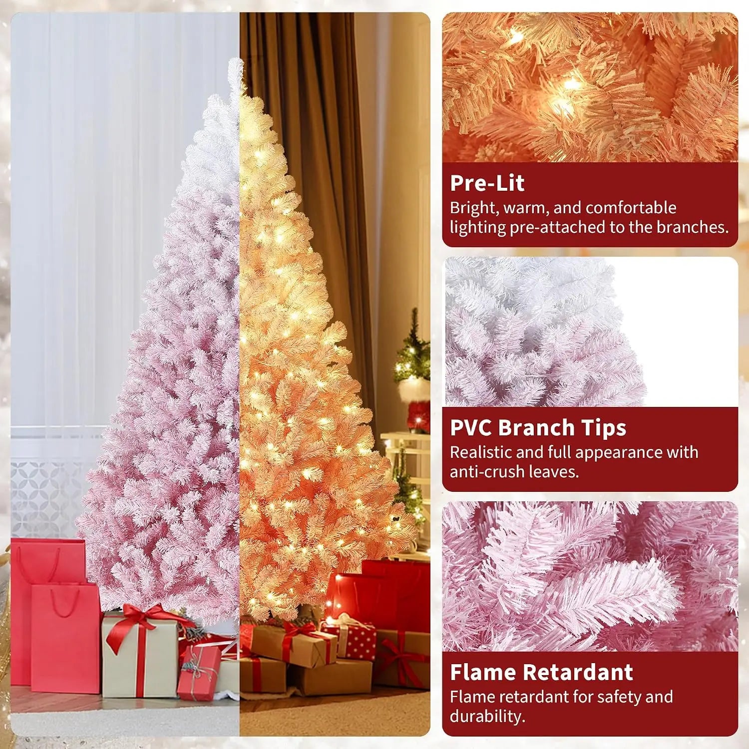Snow Flocked Artificial Christmas Tree — Pre-Lit LED Slim Pine Tree