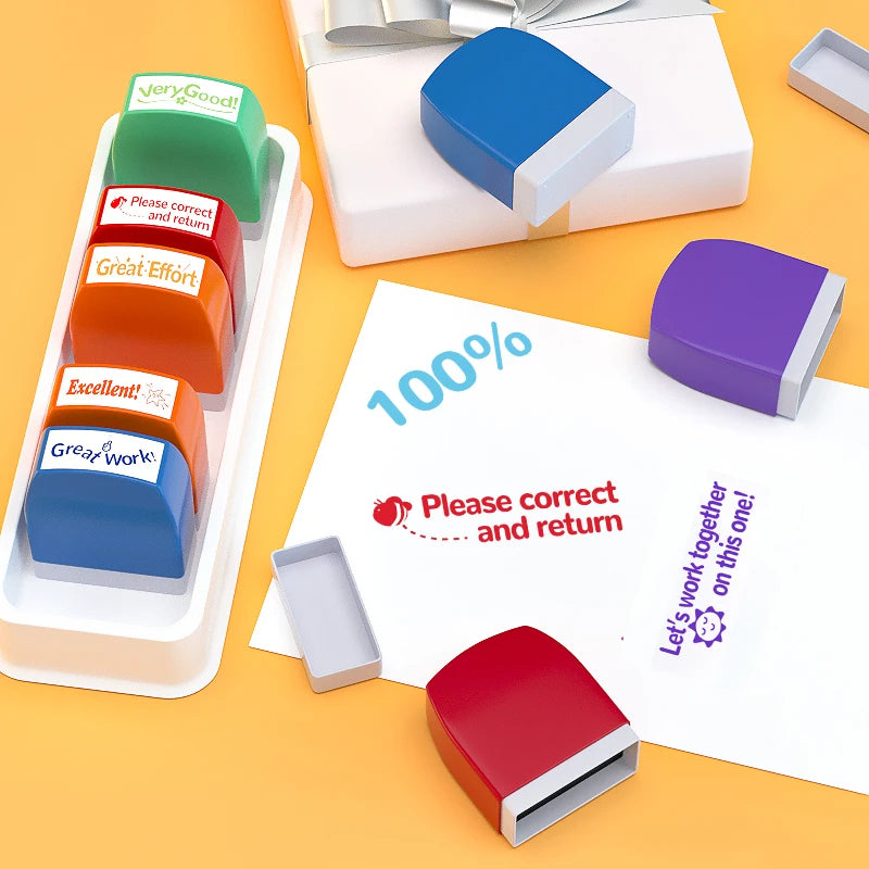 Automatic Inking Teacher Stamps — Set of 8 Classroom Grading Tools