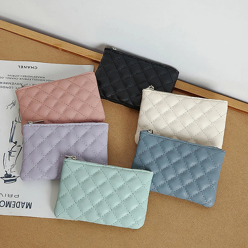 Women's Plaid Print Coin Purse — Compact PU Leather Zipper Pouch