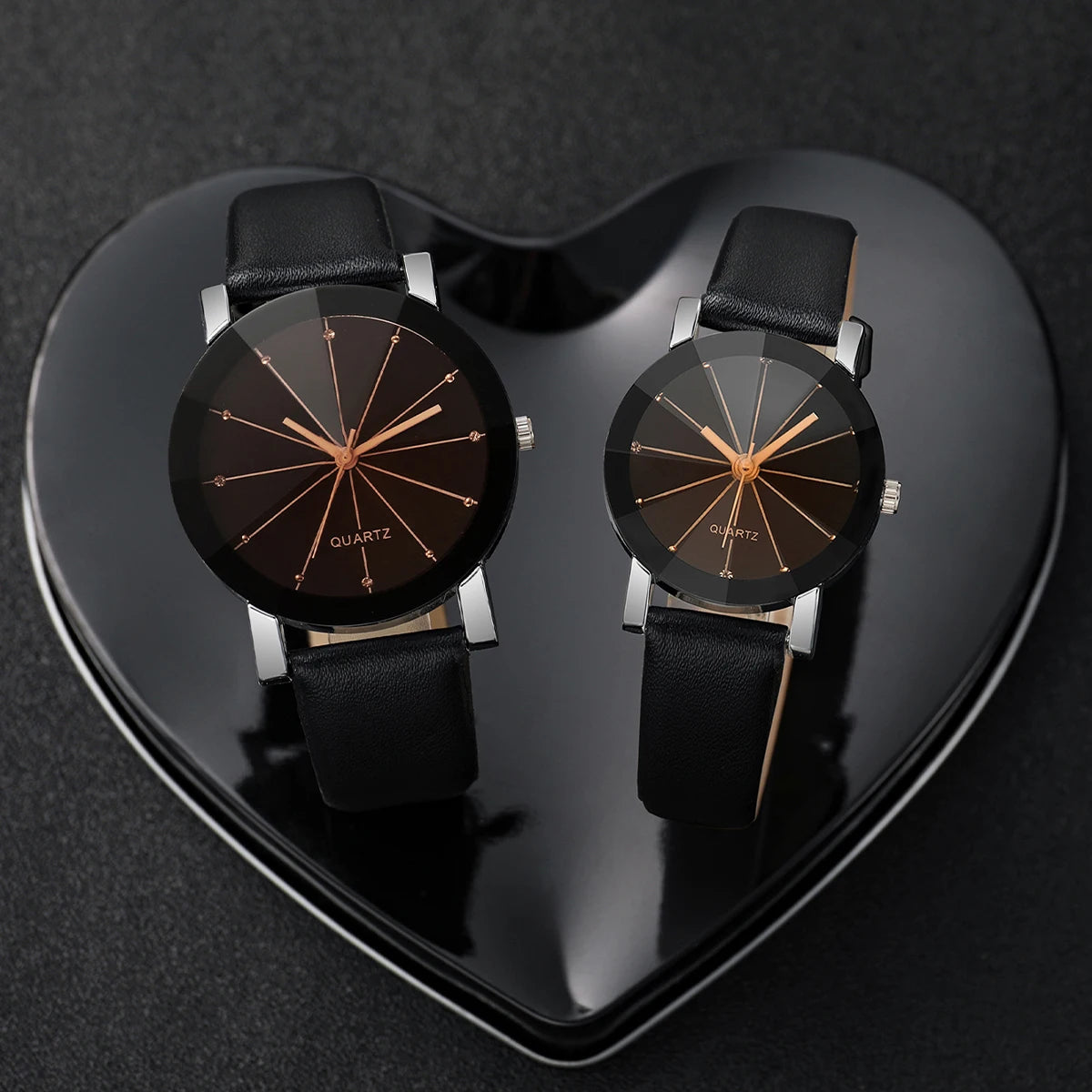 Couple's Quartz Watch and Bracelet Set — Fashionable Rhinestone Accents