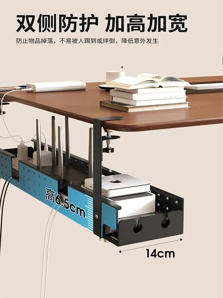 Under Desk Cable Management Tray — Sturdy Metal Cord Organizer, No-Drill Clamp Mount