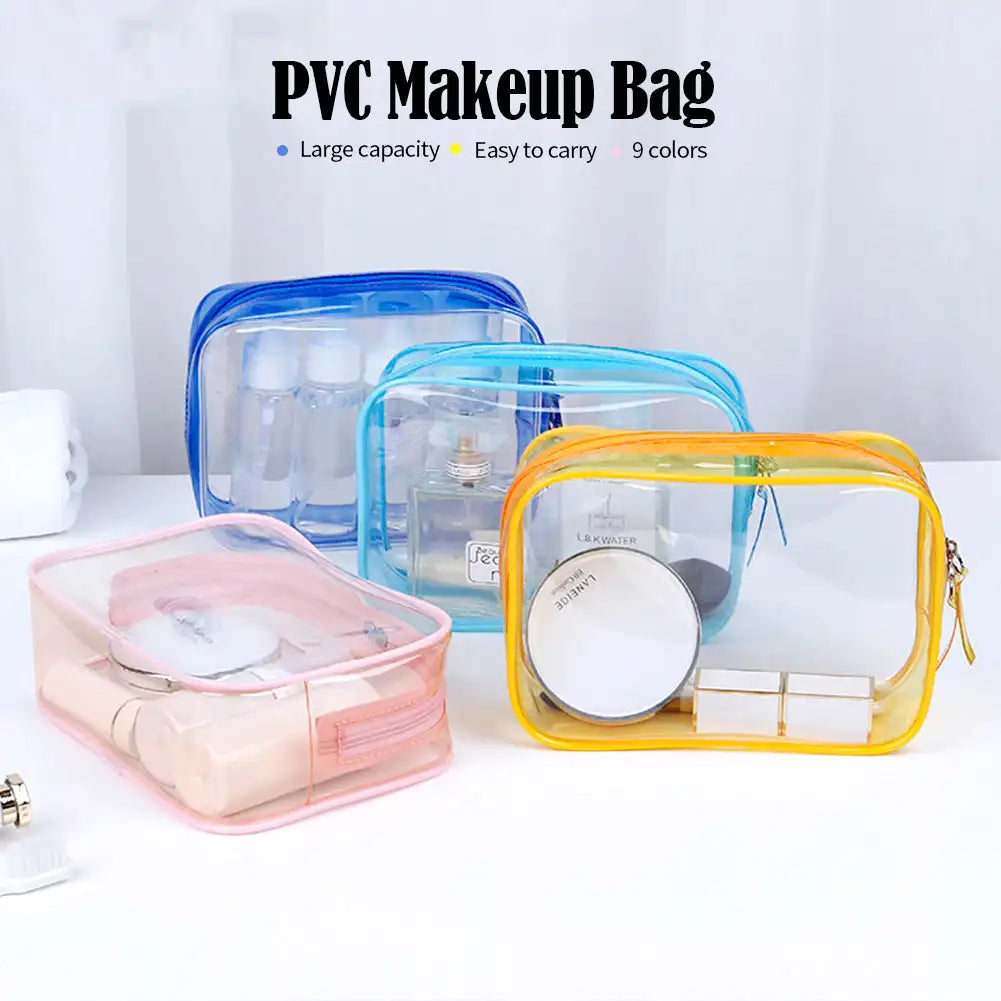Transparent PVC Cosmetic Bag — Waterproof Travel Makeup Pouch
