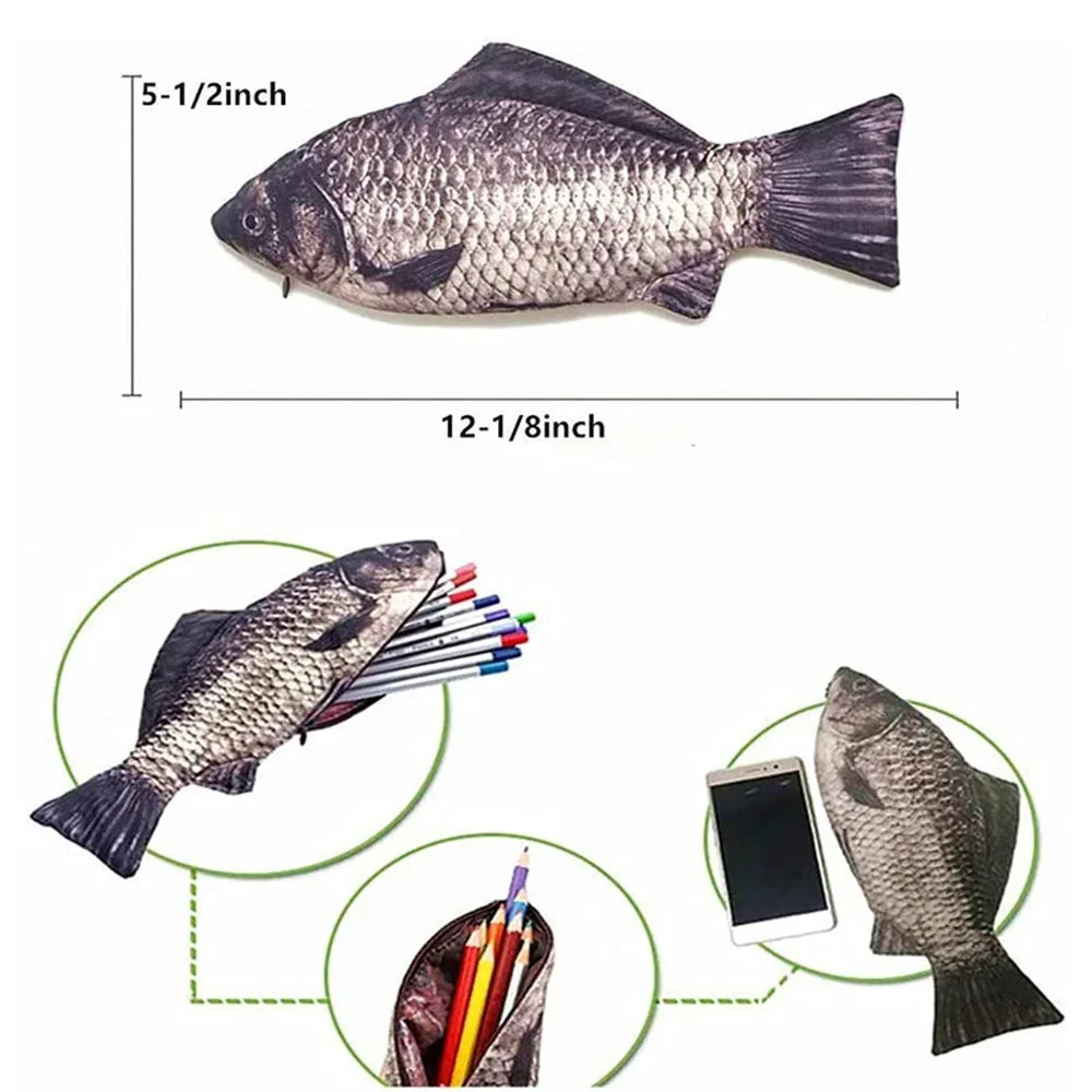 Fish Shaped Novelty Pencil Case — Fun Fabric Pen Bag & Coin Purse