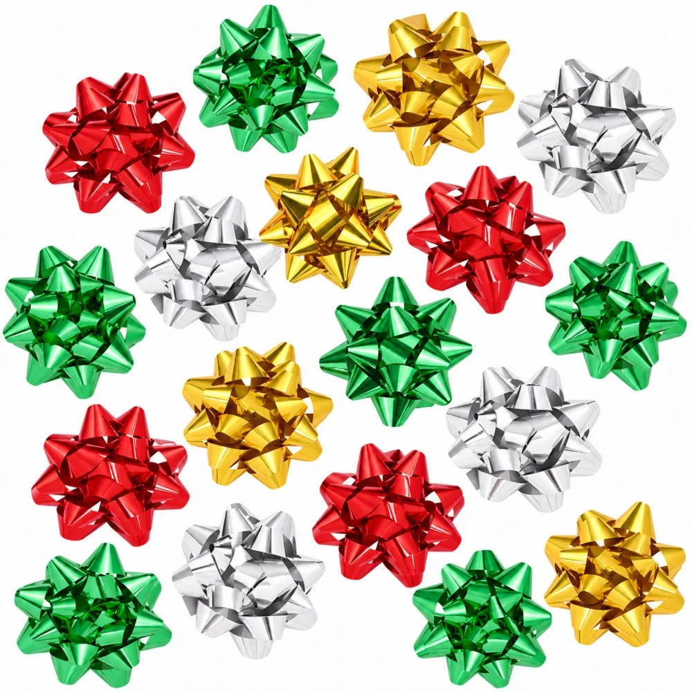Metallic Star Flower Decorations — Festive Gift Wrapping Accents, 12 Pack