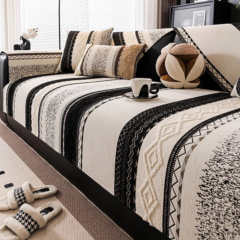 Plush Lamb Wool Sofa Cover — Anti-Slip Cushion Slipcover for Fall and Winter