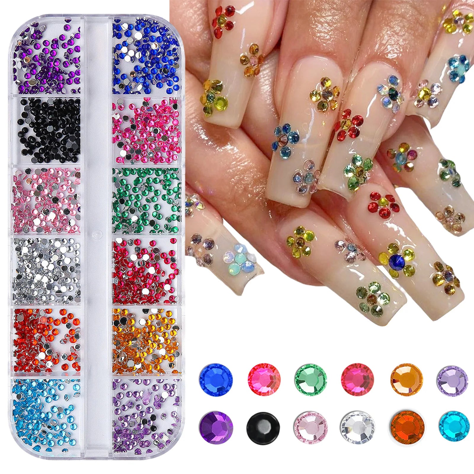 Crystal Rhinestone Nail Art Set — 12 Grid Shimmering Gemstones for Crafts