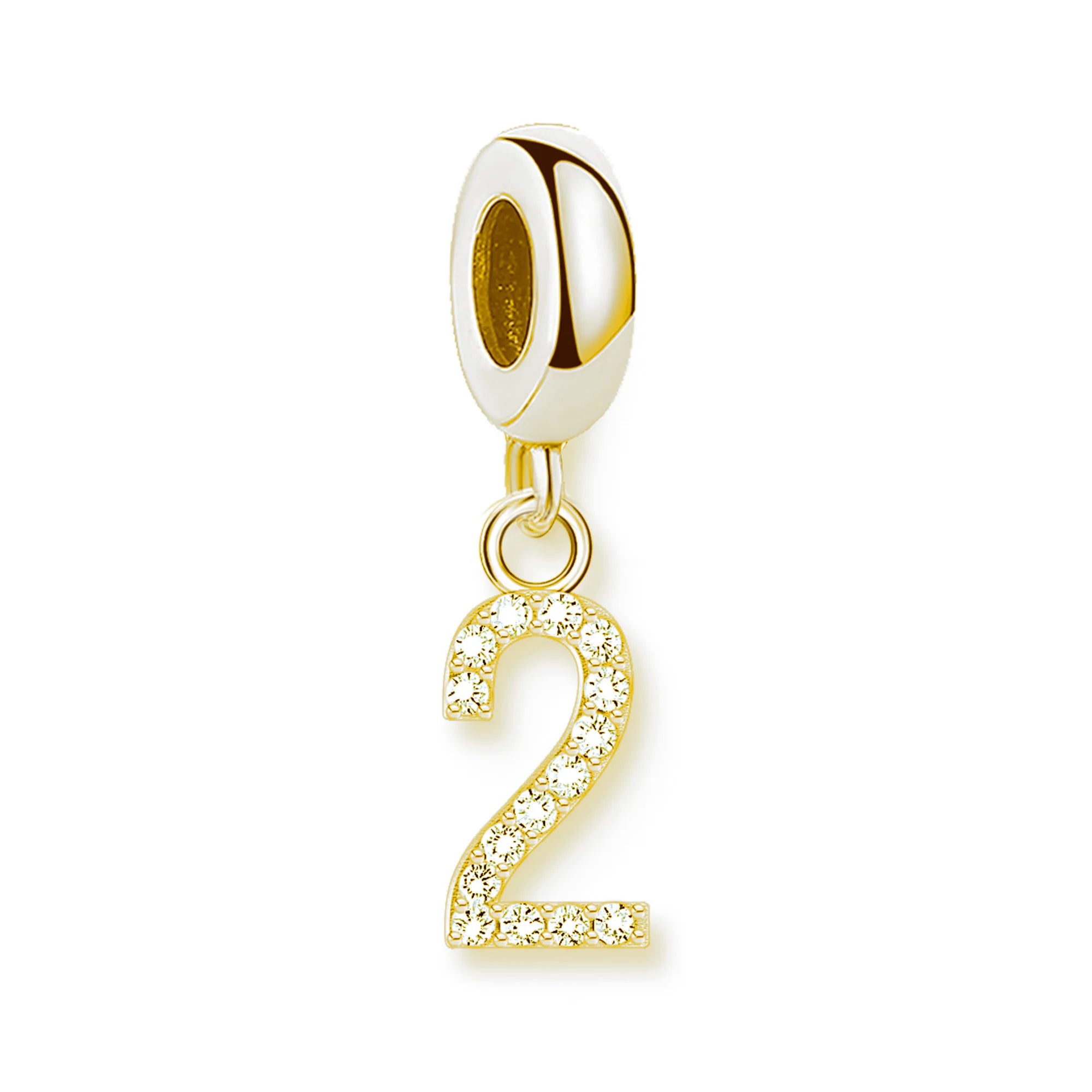 Thaddaeus Gold Plated Number Letter Charm — 925 Sterling Silver Zirconia Pendant