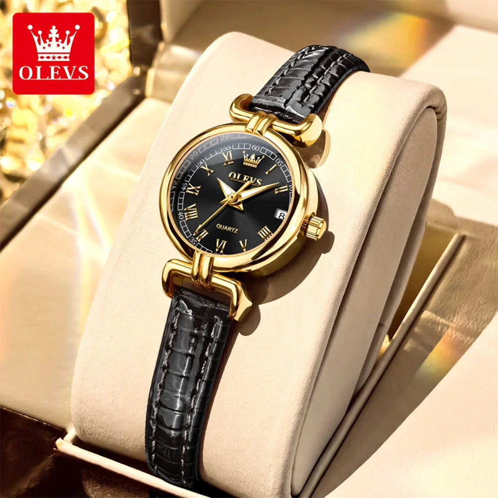 OLEVS 5645 Women's Quartz Watch — Elegant Leather Strap & Date Display