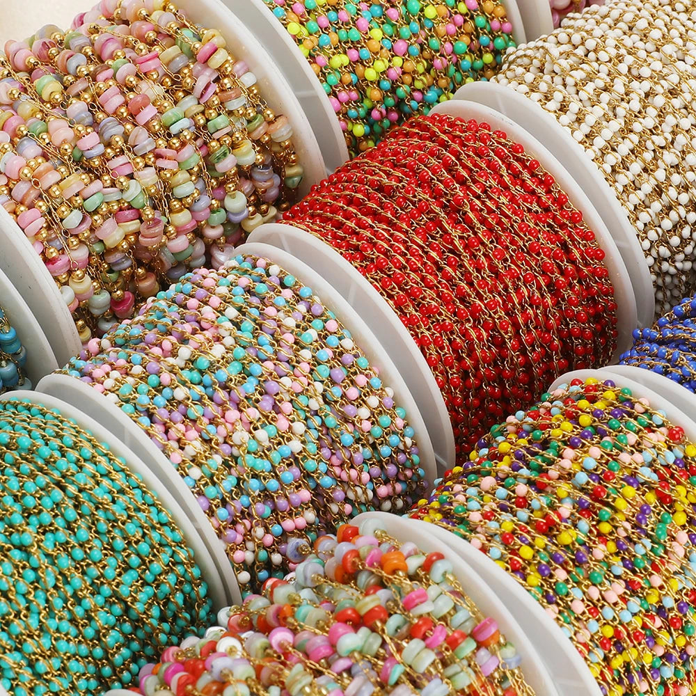 Semitree Enamel Twisted Bead Chain — 1 Meter Stainless Steel Jewelry Wire