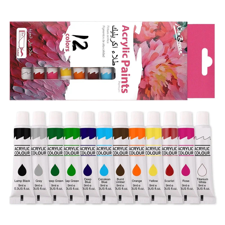 12 Color Acrylic Paint Set — Vibrant Waterproof Art Supplies for Canvas and Wood