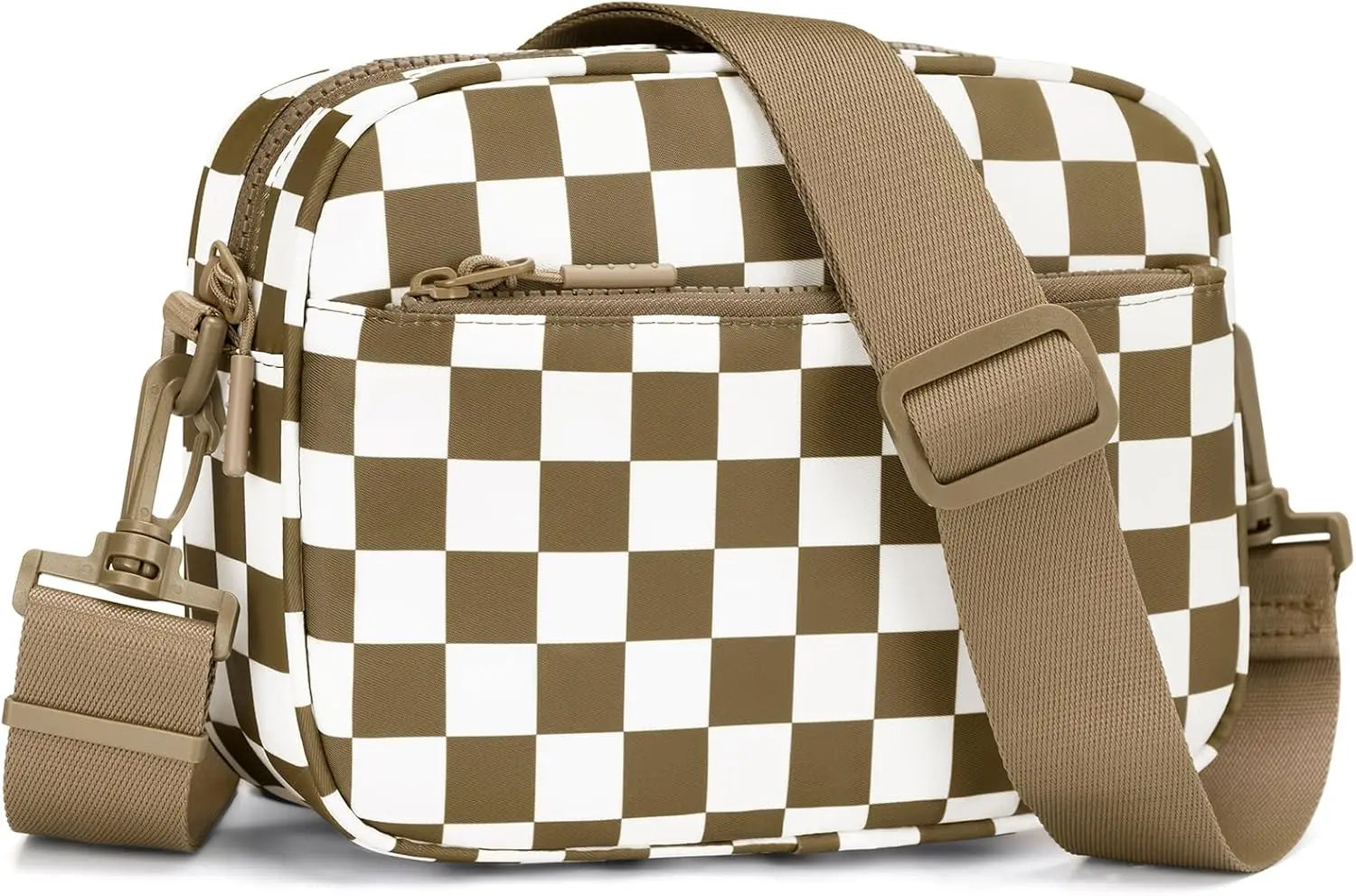 Checkered Crossbody Bag — Trendy Messenger Purse with Wide Strap