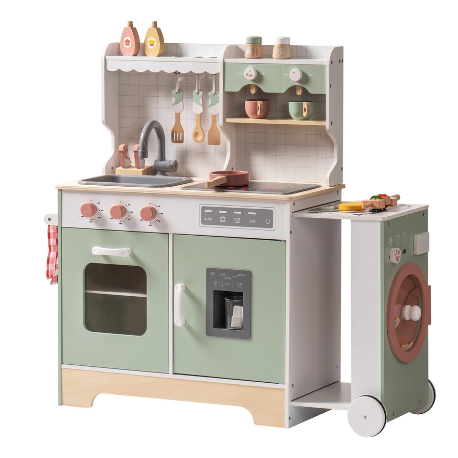 Robud Wooden Play Kitchen Set — Expandable Pretend Play Station with BBQ Grill