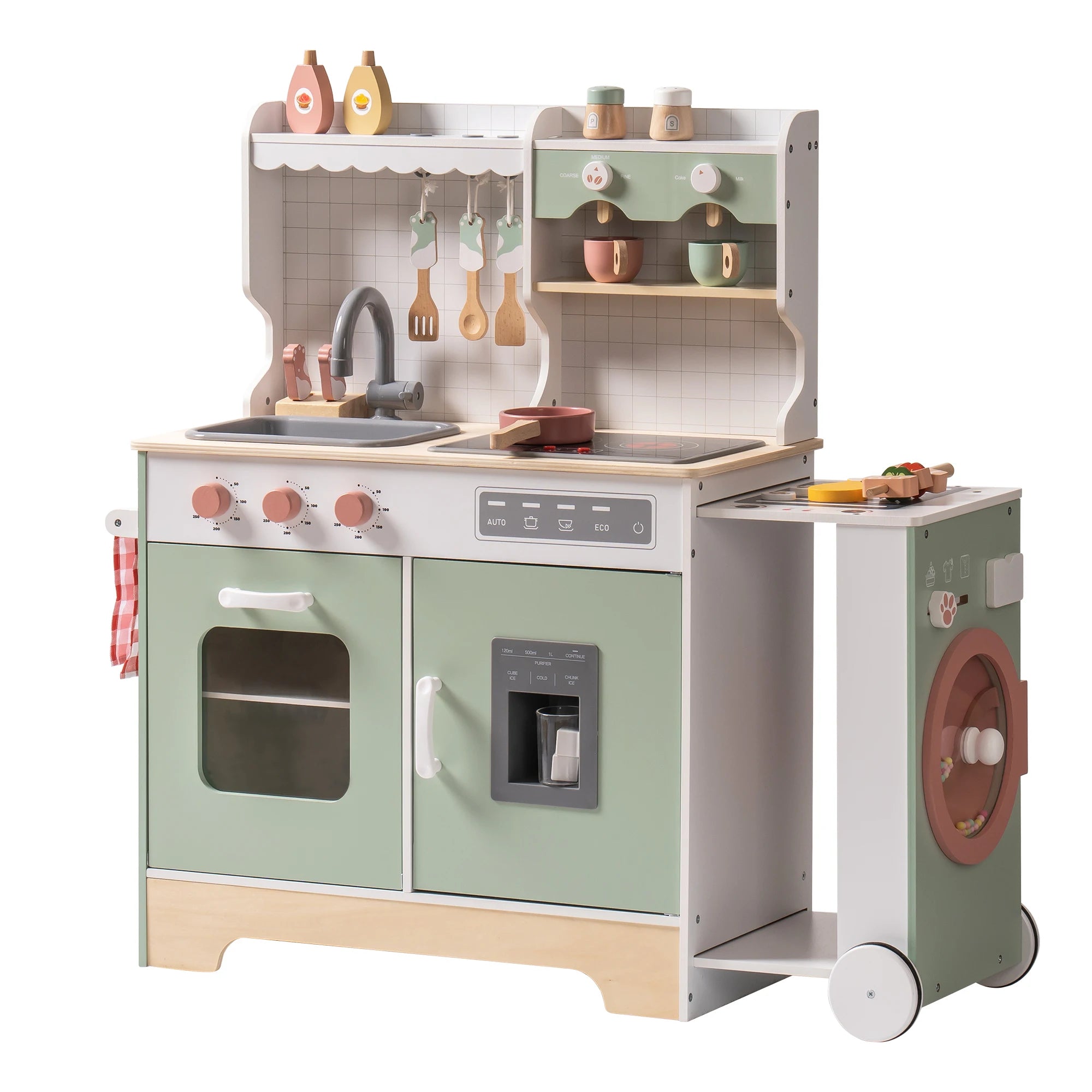 Robud Wooden Play Kitchen Set — Expandable Pretend Play Station with BBQ Grill