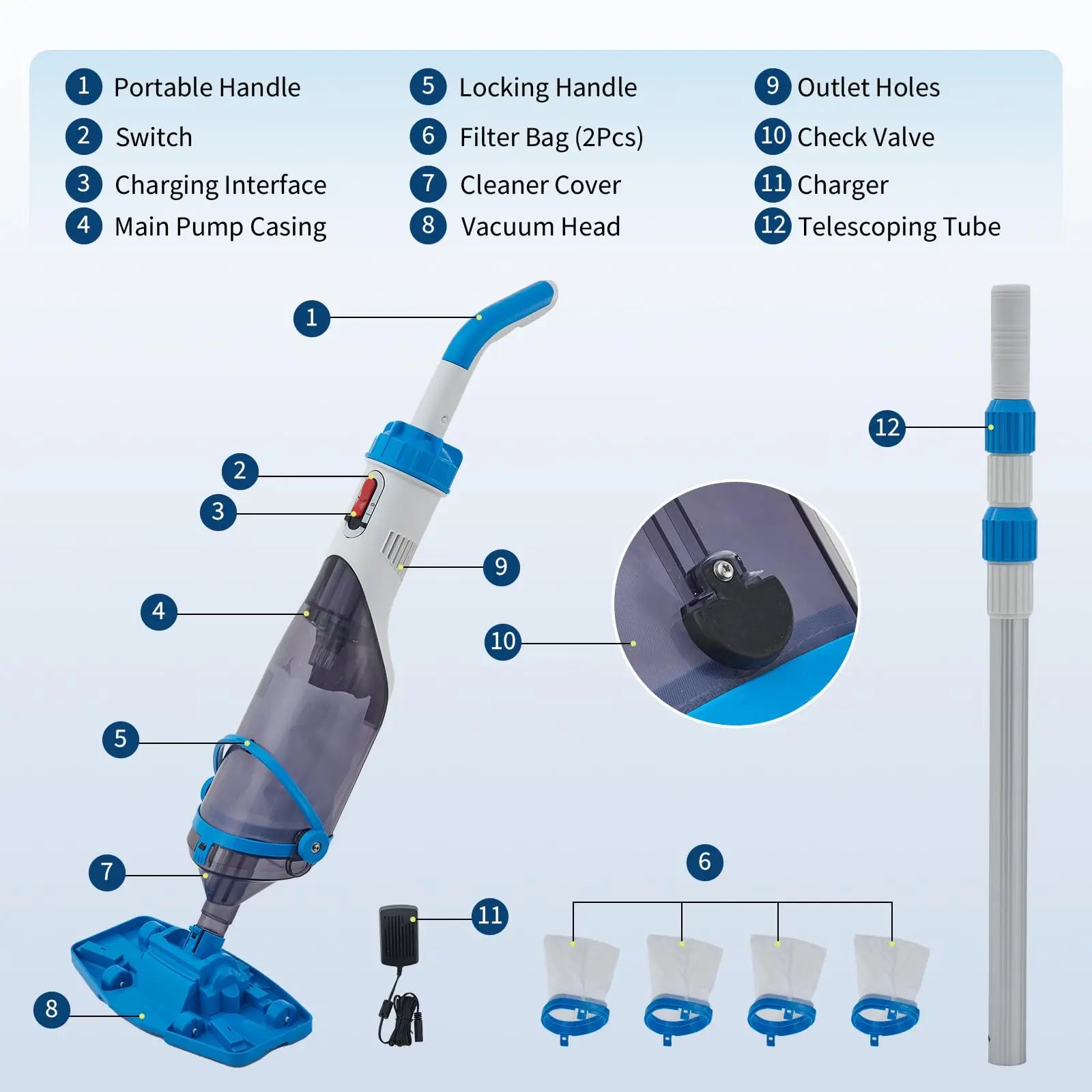 Cordless Handheld Pool Vacuum — Electric Spa & Hot Tub Cleaner