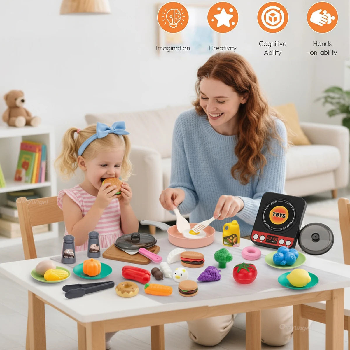 Chriyungel Kids Play Kitchen Set — Realistic Pretend Cooking Toy with Food