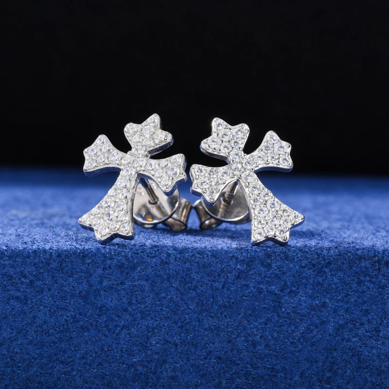 ICEOUTBOX Moissanite Cross Stud Earrings — S925 Sterling Silver Jewelry
